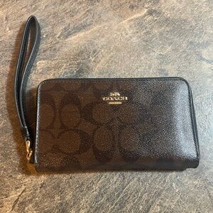 Coach Black and Brown Signature Wristlet